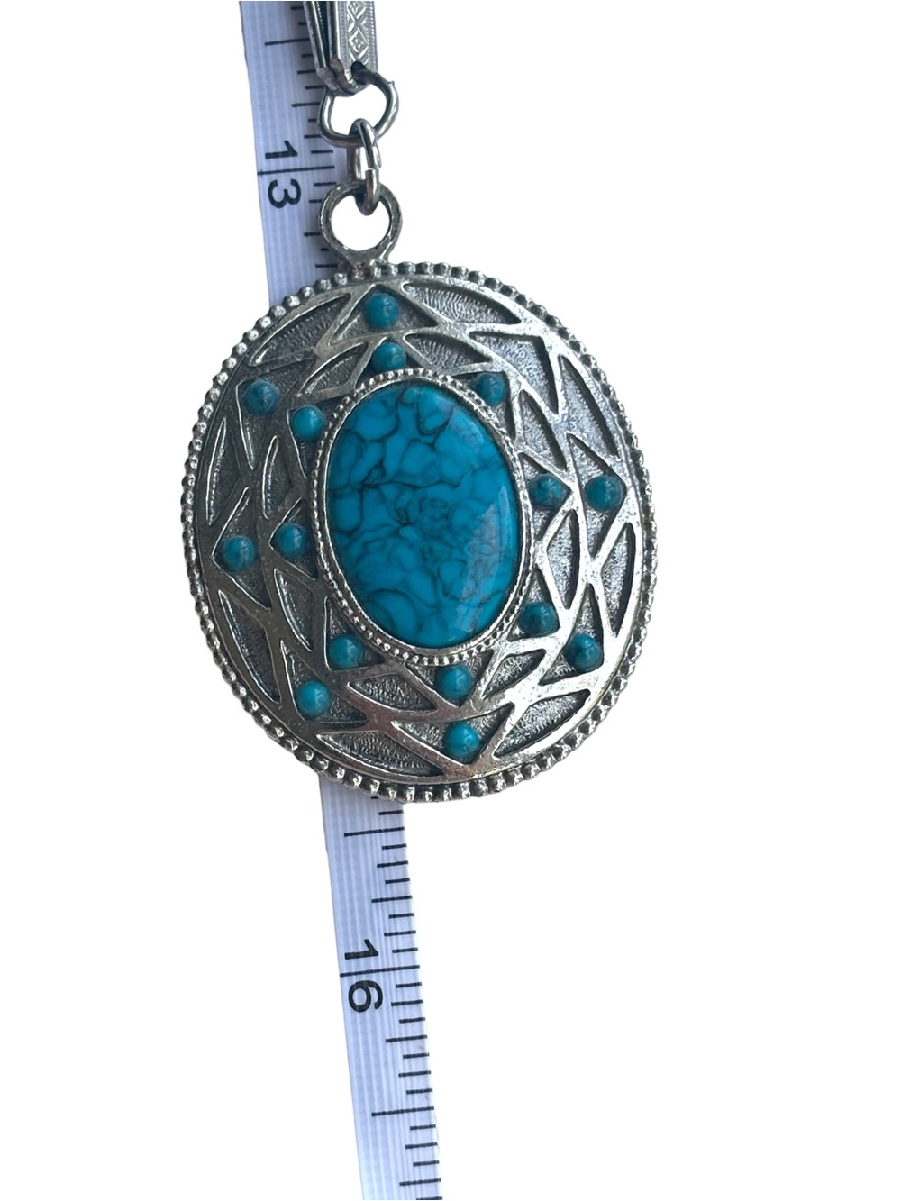 Vintage Whiting & Davis Victorian Revival Faux Turquoise Pendant Necklace 70s - Picture 12 of 15